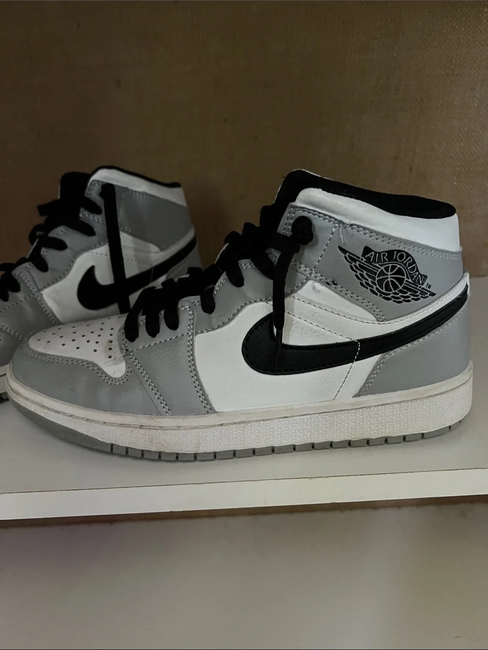 Nike Air Jordan 1 Mid White Grey Black Athletic Shoes